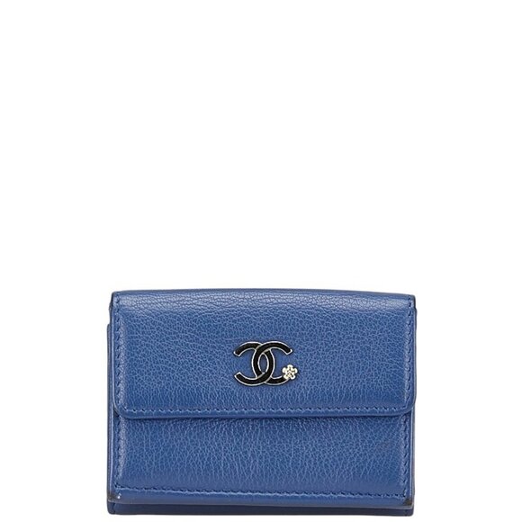 CHANEL Blue Leather Logo Wallet - Picture 1 of 13